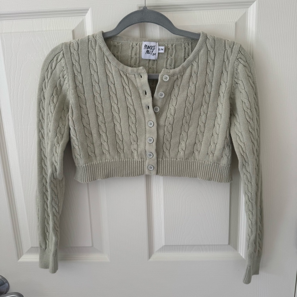 Princess Polly Cropped Cardigan - Size S/M (runs on the smaller size) - Sage